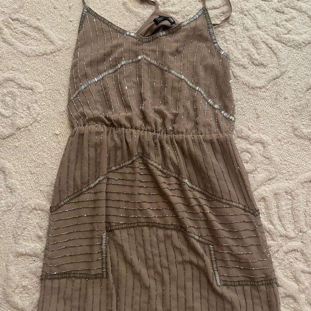 taupe beaded aqua from bloomingdale’s dress nwt
